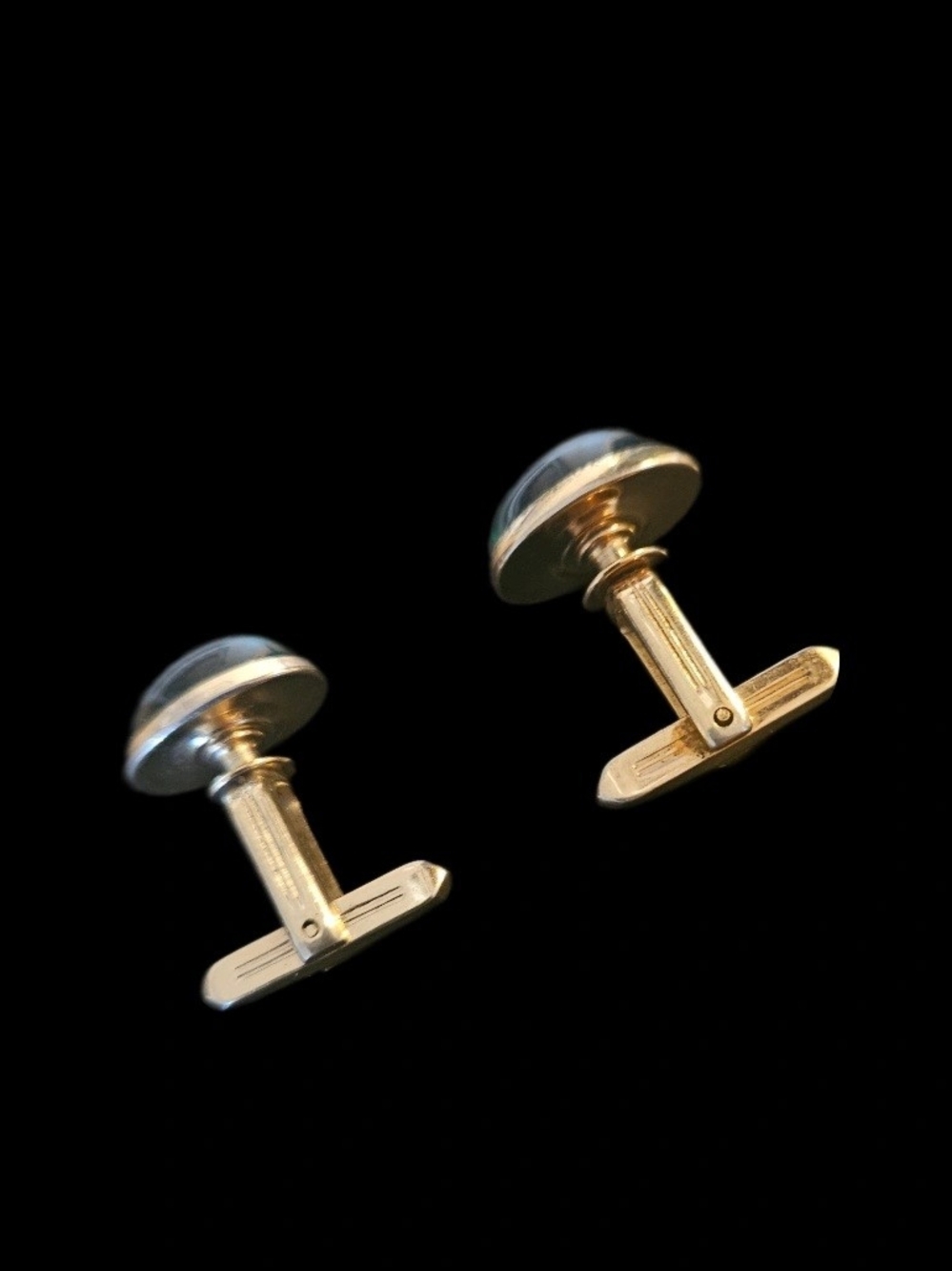 Vintage Hickok USA Gold Tone Cufflinks Emerald Green Cabochon Mid Century Modern